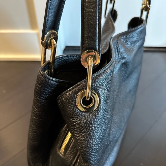 MICHAEL Michael Kors Raven Large Leather Shoulder Bag, Black/Gold - Picture 4 of 10